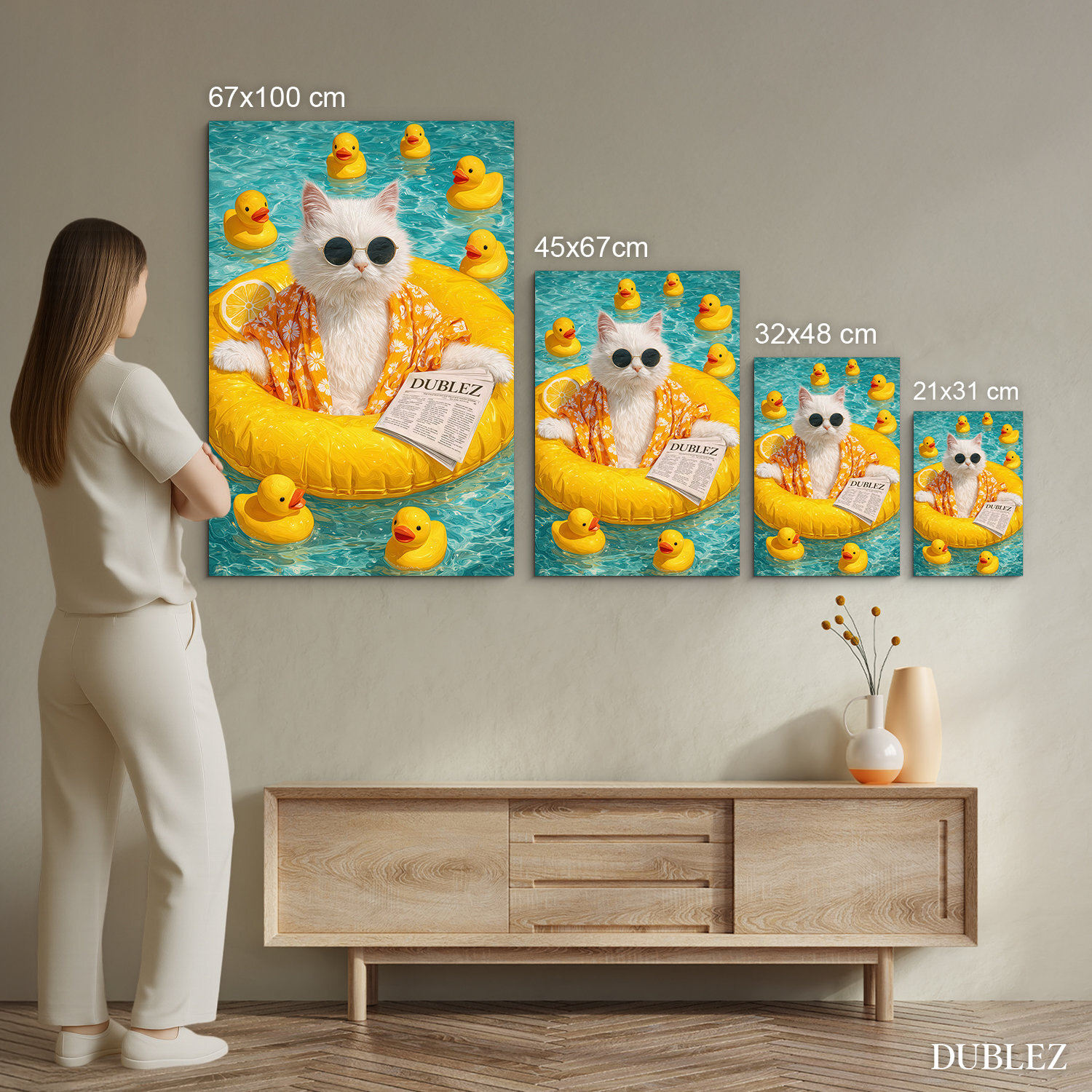 Pop art drevený obraz - Kocúr na nafukovačke