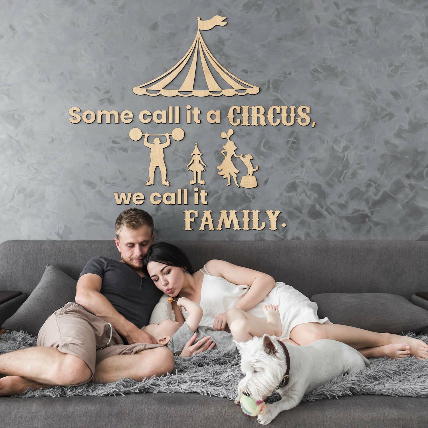 Drevený citát na stenu - Family Circus
