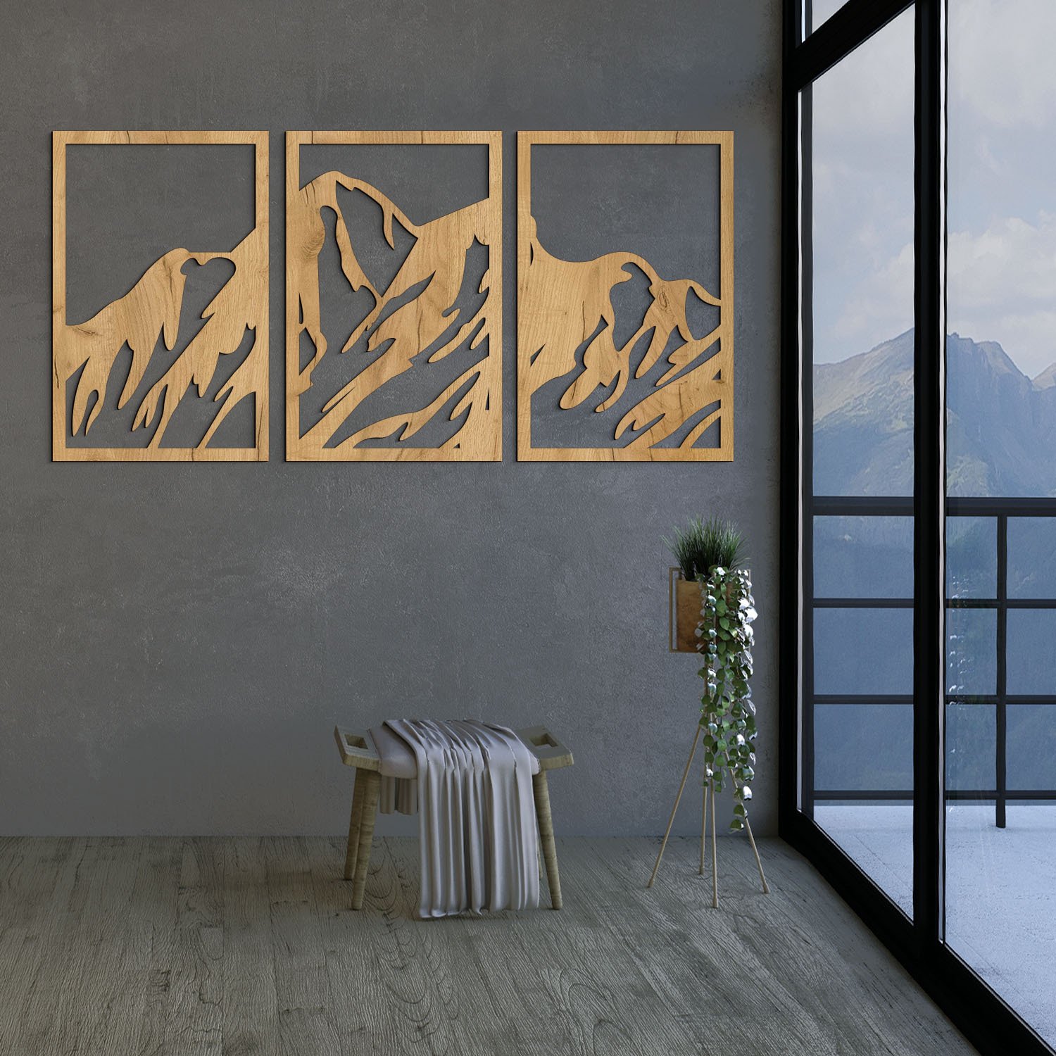 Vícedílný dřevěný obraz na zeď - Hory