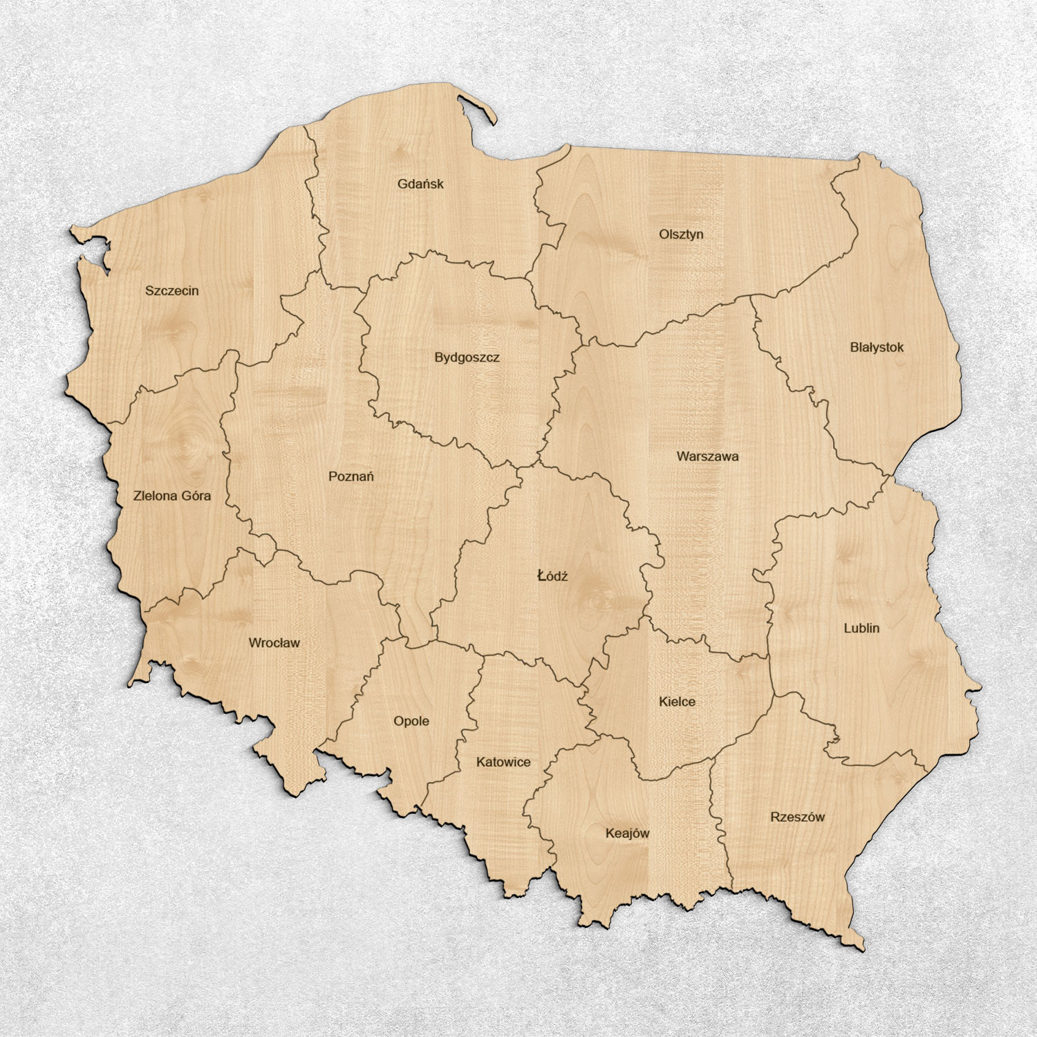 Drevená mapa Poľska na stenu + Okresy