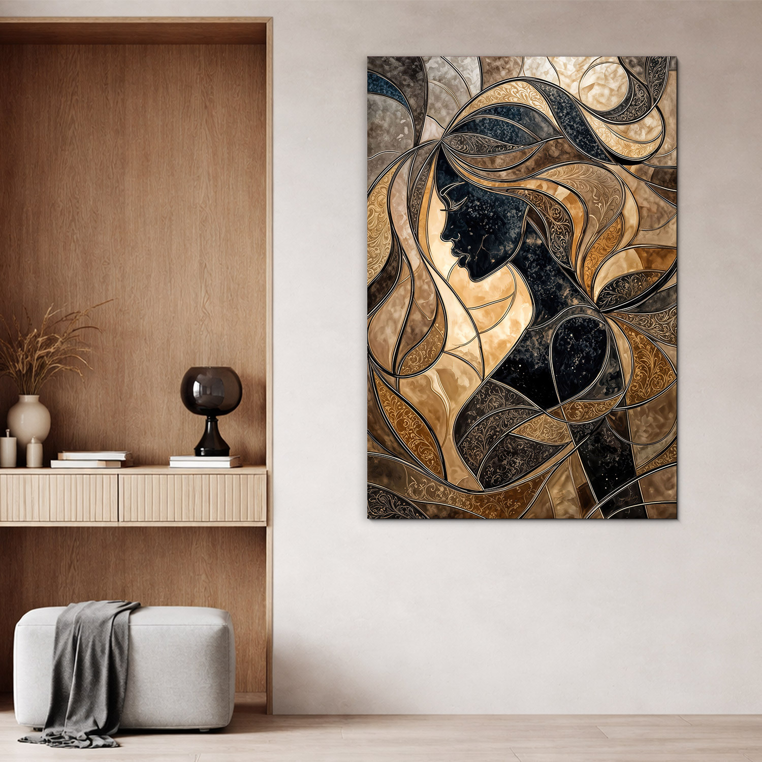 Tablou din lemn - Portret Art Deco al unei femei