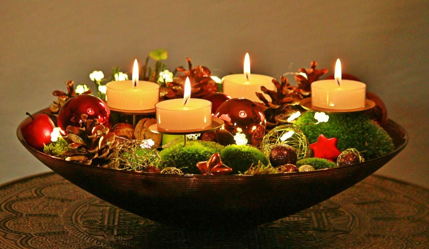 Adventní kalendář se 4 svíčkami ve skleněné misce