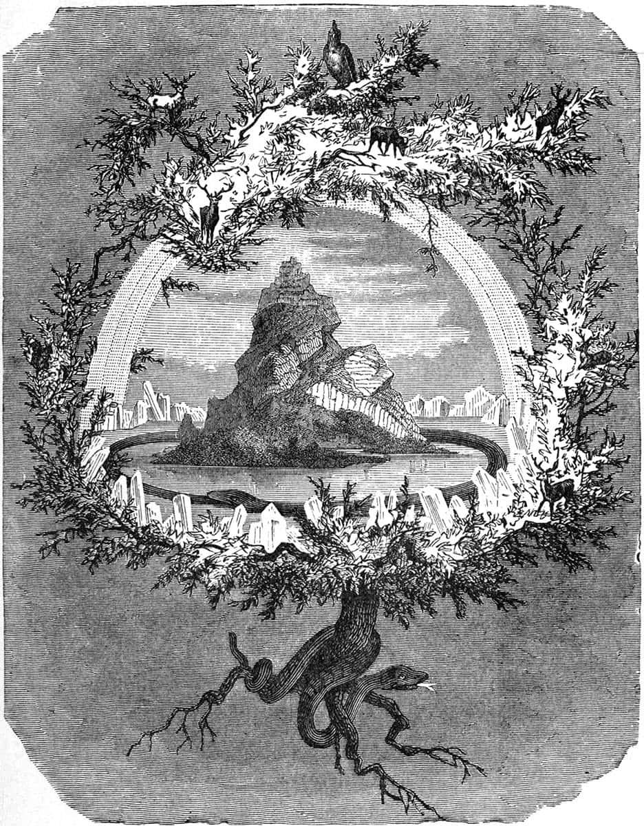 Strom Yggdrasill zo severskej mytológie - Ilustrácia