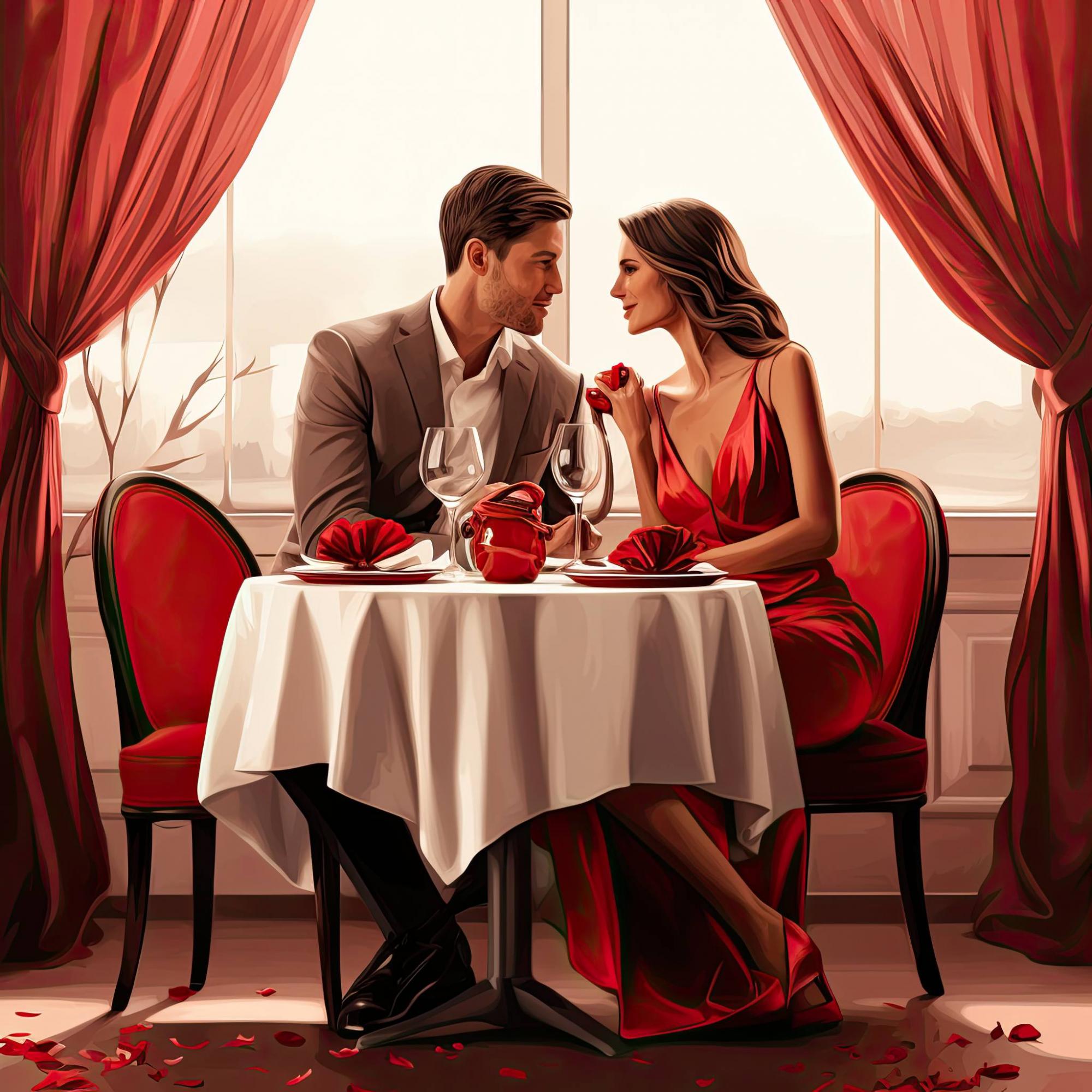 Zaľúbený pár na romantickej večeri počas Valentína