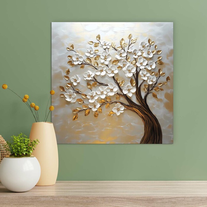 Wooden Wall Art of a Tree - Flowers