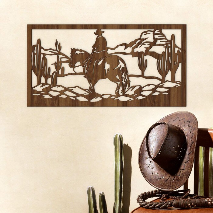 Wooden Wall Art - Western Cowboy | Walnut