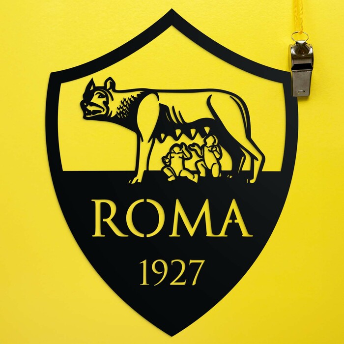 Drevený znak tímu na stenu - AS Roma | Čierna