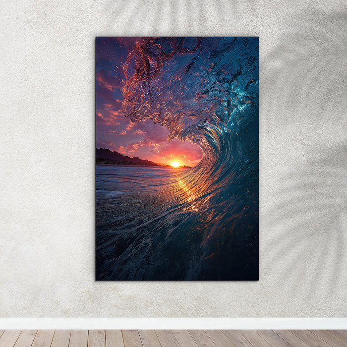 Colorful painting - Sea wave at sunset