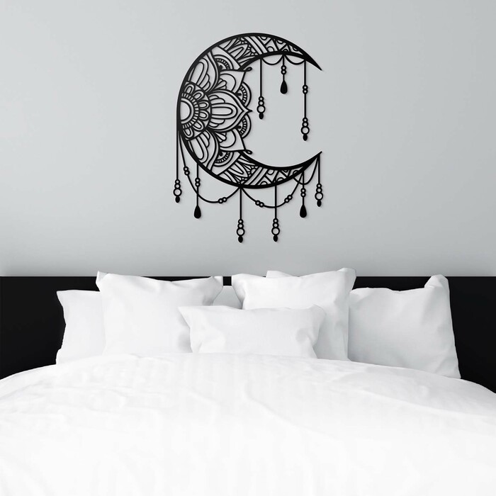 Prinzător de vise din lemn - Mandala Luna | Negru