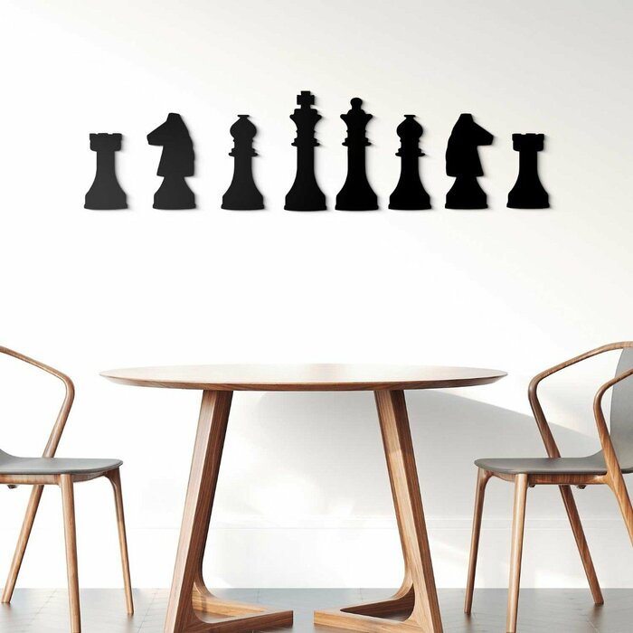 Drevená 3D dekorácia na stenu - metrová nálepka Šach | Čierna