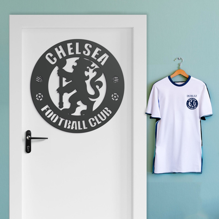 Drevené logo na stenu - Chelsea FC | Antracitovo-šedá