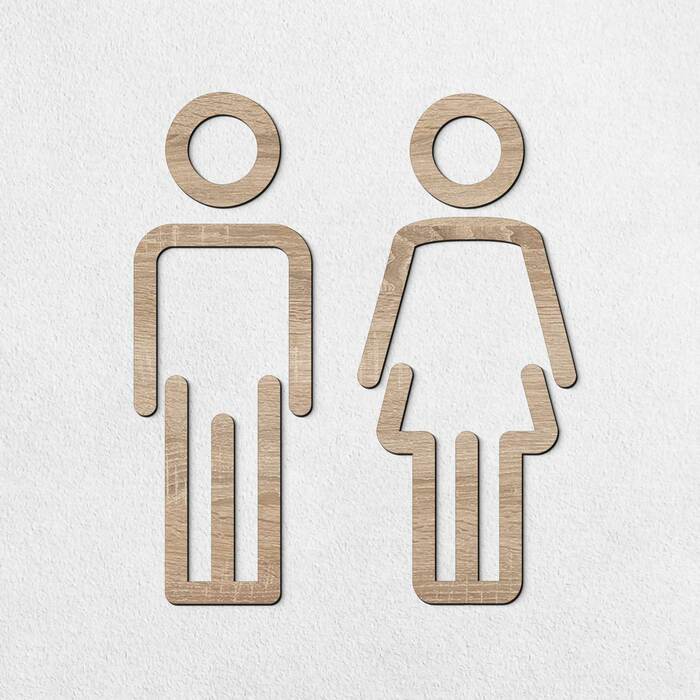 Semn indicator din lemn pentru ușa WC - Femei/Bărbați | Stejar Sonoma