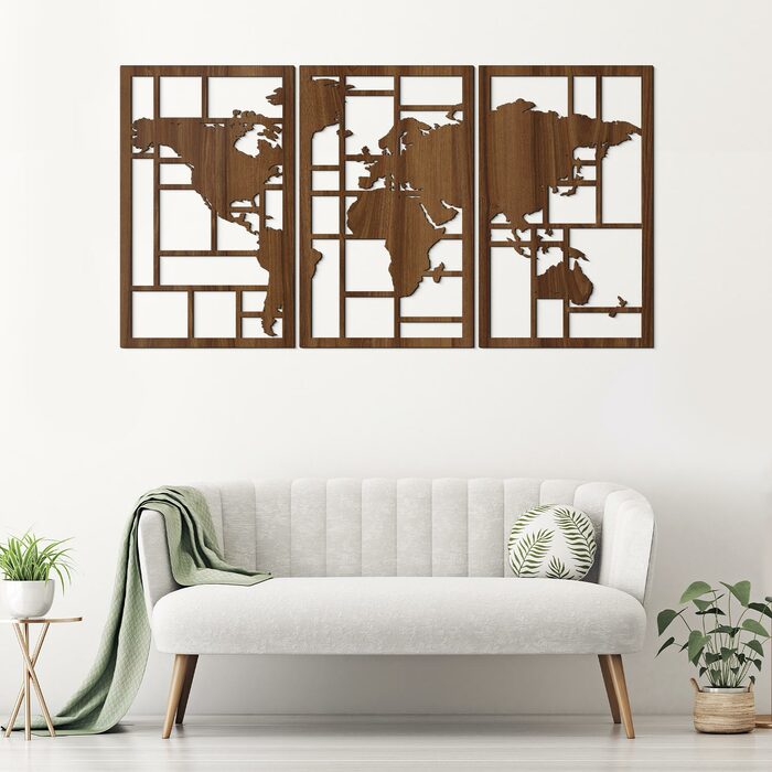 Multi-part Wall Art - World Map on the Wall | Walnut