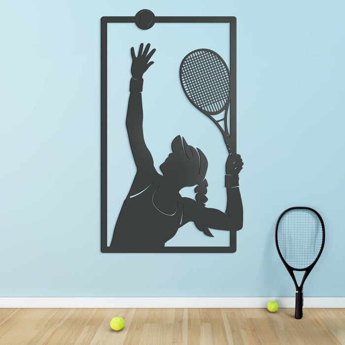 Dřevěný obraz sportu - Tenistka | Antracitově-šedá