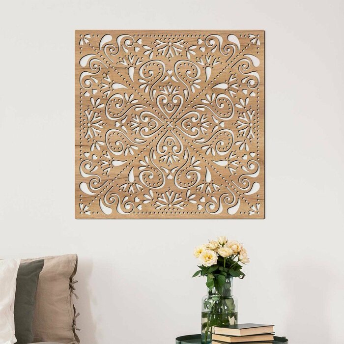 Mandala decorativă pătrată din lemn | Stejar auriu