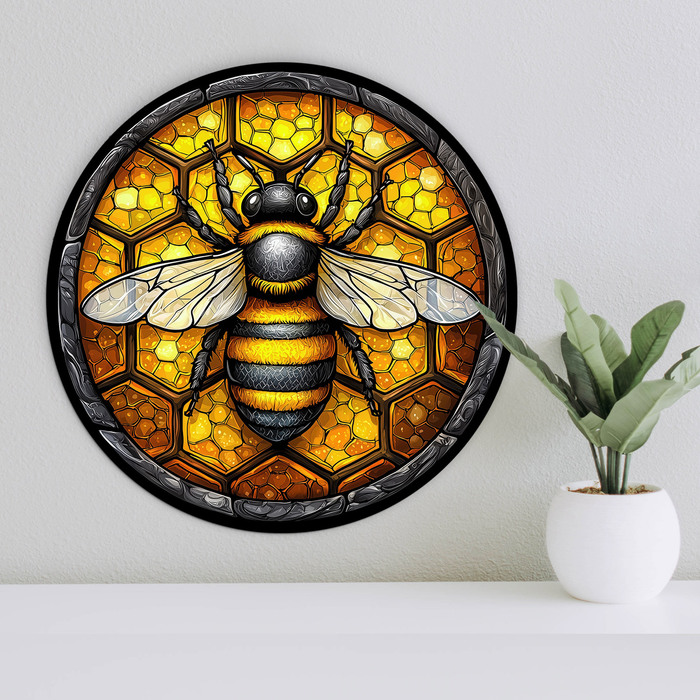 Wooden Wall Art - Bee on Honeycomb