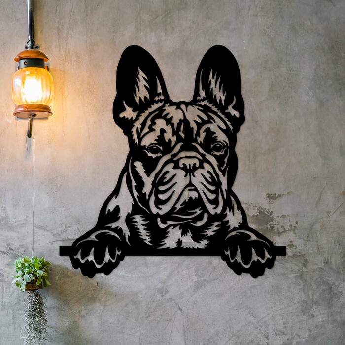 Tablou din lemn pentru perete - Bulldog francez | Negru