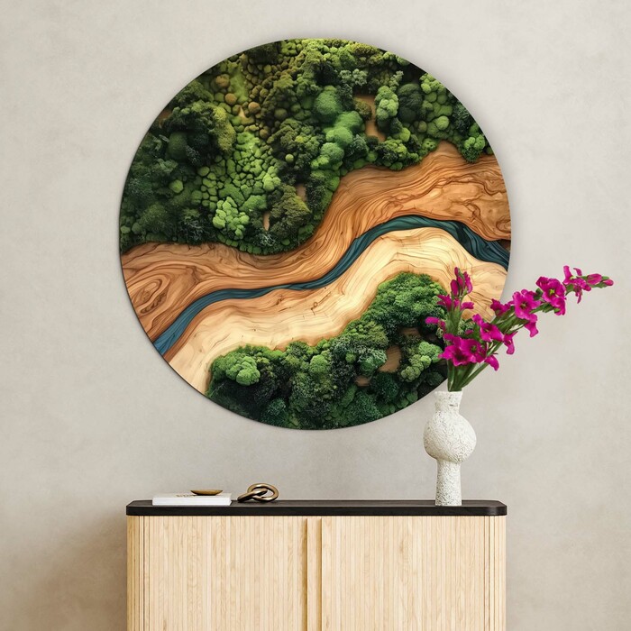 Circular Wall Art from Wood - Moss in Epoxy