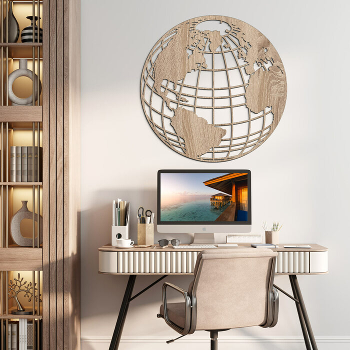 Wooden Wall Art - Globe | Oak Sonoma