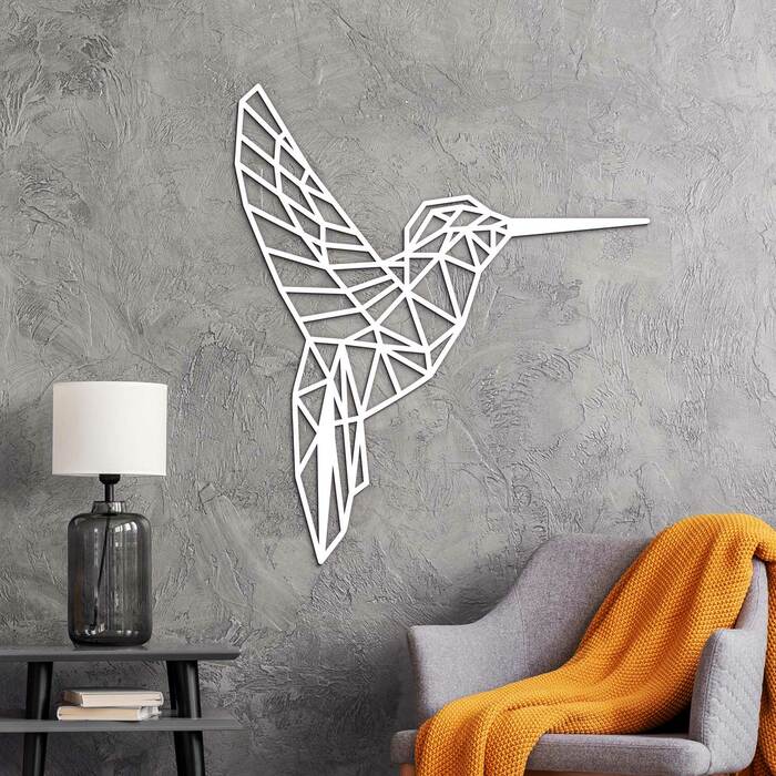 Polygonálna dekorácia - Kolibrík | Biela