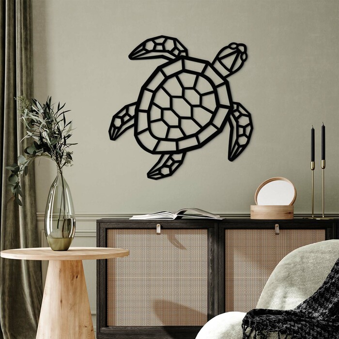 Dřevěná dekorace - Polygonální želva | Černá