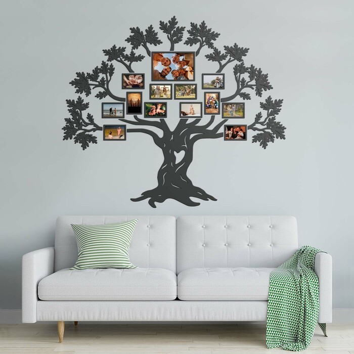 Arbore genealogic din lemn cu rame foto - Stejar | Gri antracit