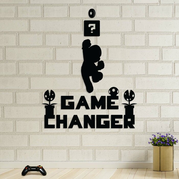 Falra szerelhető felirat - Game Changer és Super Mario | Fekete