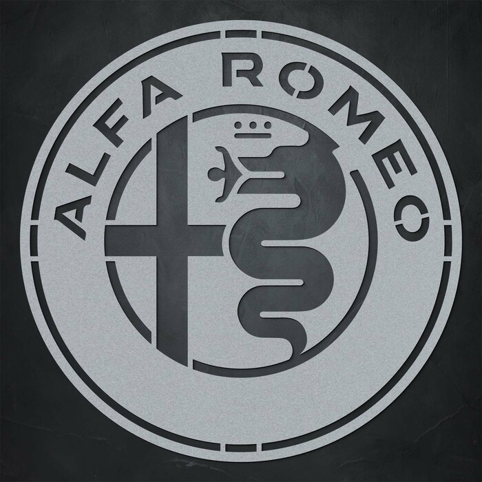 Sigla din lemn pentru perete - Alfa Romeo | Argintie