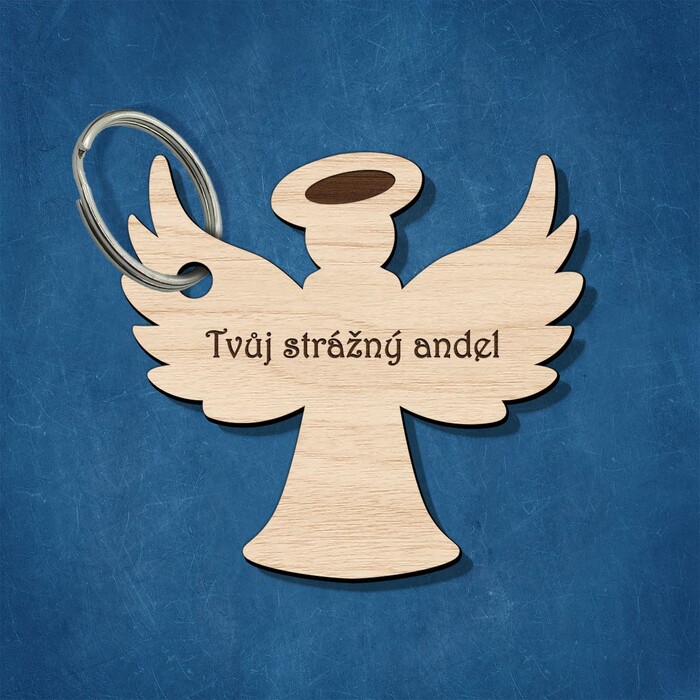 Gravírovaná klíčenka ze dřeva - Tvůj strážný anděl