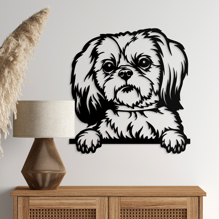 Decorațiune de perete din lemn - Shih Tzu | Negru