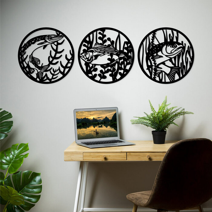 Set of Wooden Wall Arts - Fishes | Black