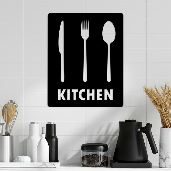 Wooden Kitchen Wall Art - Cutlery | Black