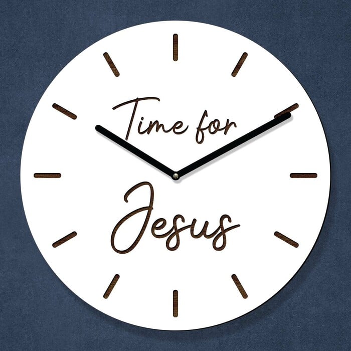 Kresťanské hodiny na stenu - Time for Jesus | Biela