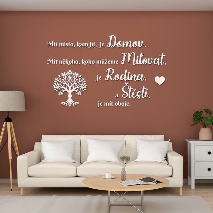 Citát na stěnu - Domov, Rodina, Štěstí | Bílá