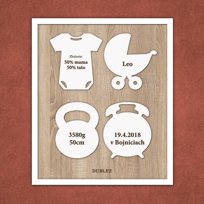 Drevená pamätná tabuľka pre novorodenca  | Biela / Dub Sonoma
