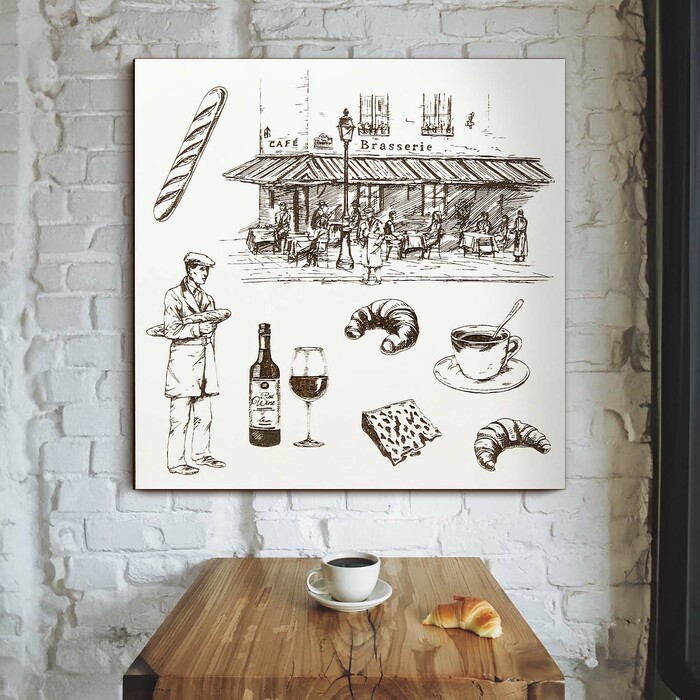 Dřevěný obraz do restaurace - Francouzská kavárna | Bílá