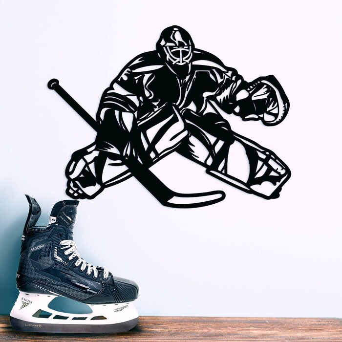 Darček pre hokejistu - Drevený obraz Brankár | Čierna