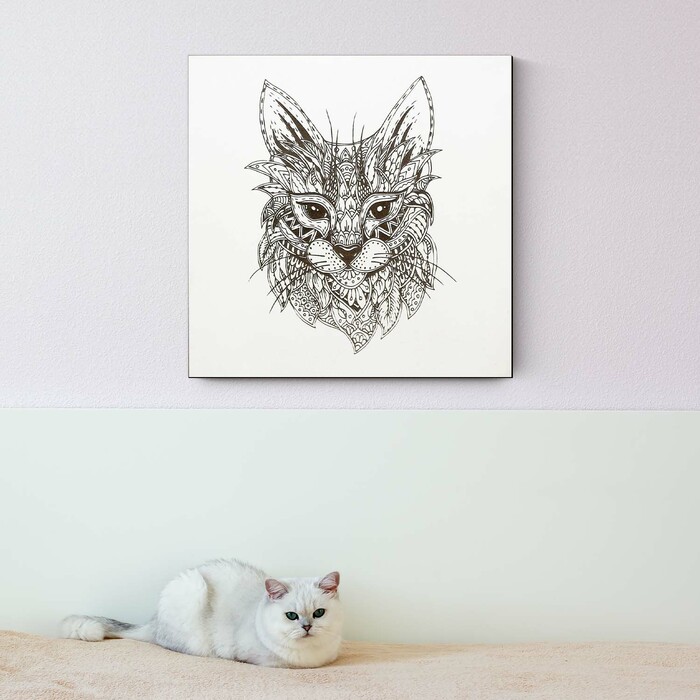 3D drevený gravírovaný obraz na stenu - Mačka | Biela