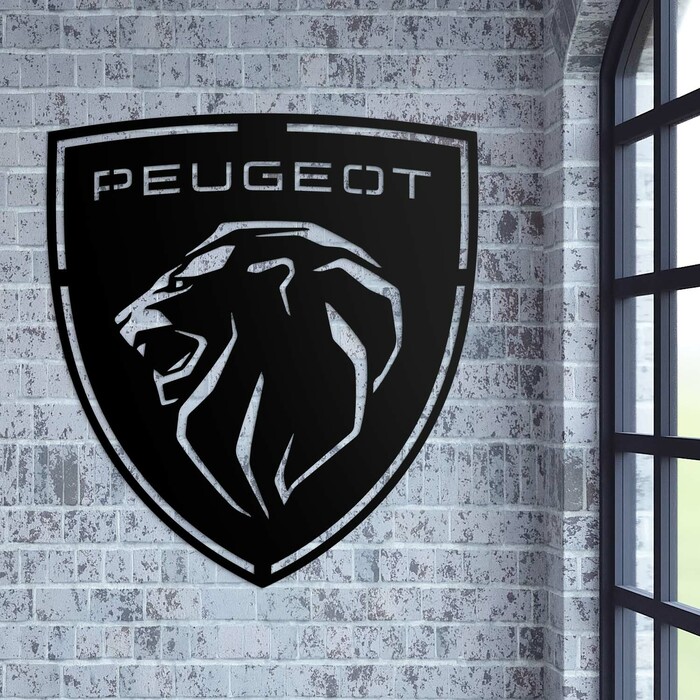 Tablou din lemn - Peugeot - Sigla | Negru