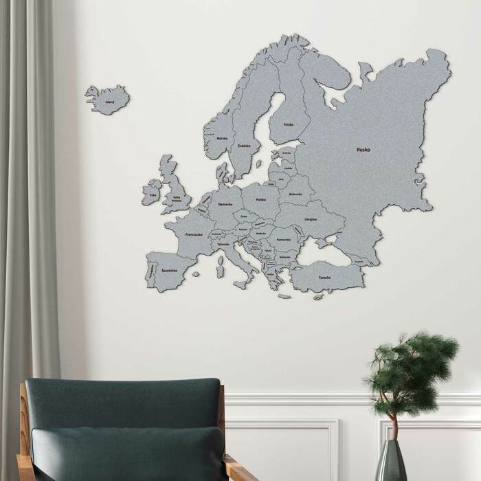 Mapa Európy na stenu s názvami štátov | Strieborná