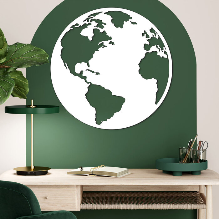 Wooden Map on the Wall - Globe | White