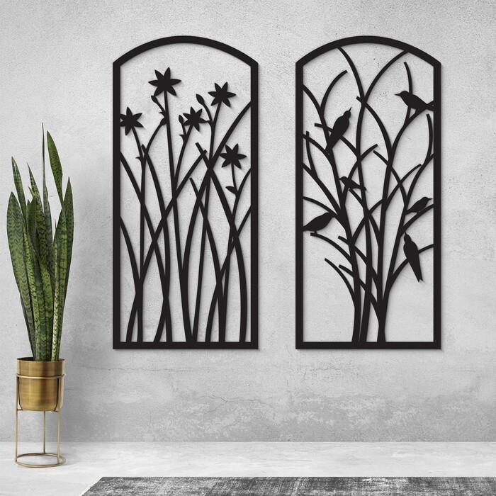 2-dílná dřevěná dekorace - Život v okně | Černá
