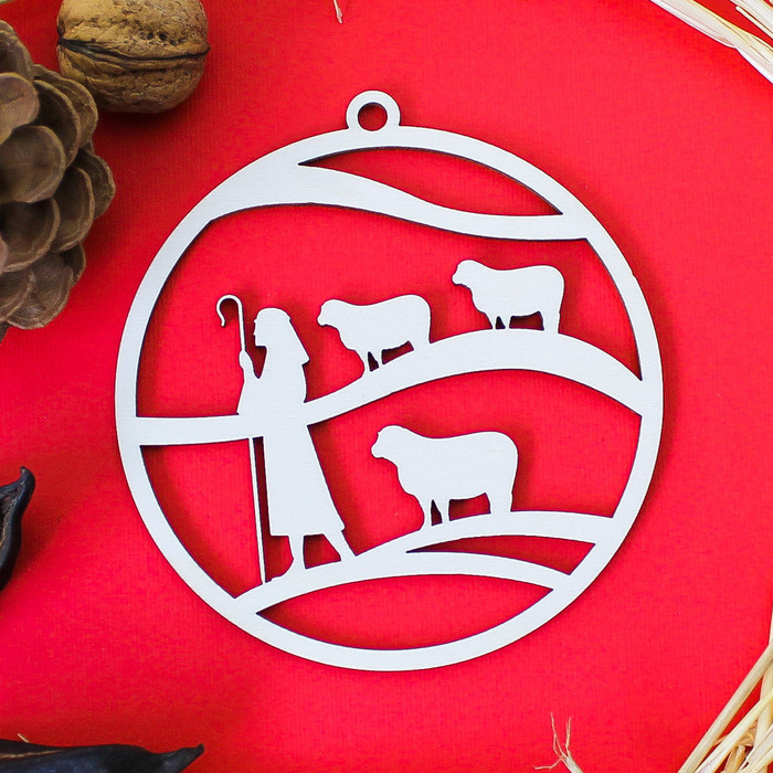Veľká vianočná guľa - Pastier | Prírodná topoľová preglejka