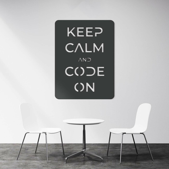 Drevená tabuľka na stenu - Keep calm and code on | Antracitovo-šedá