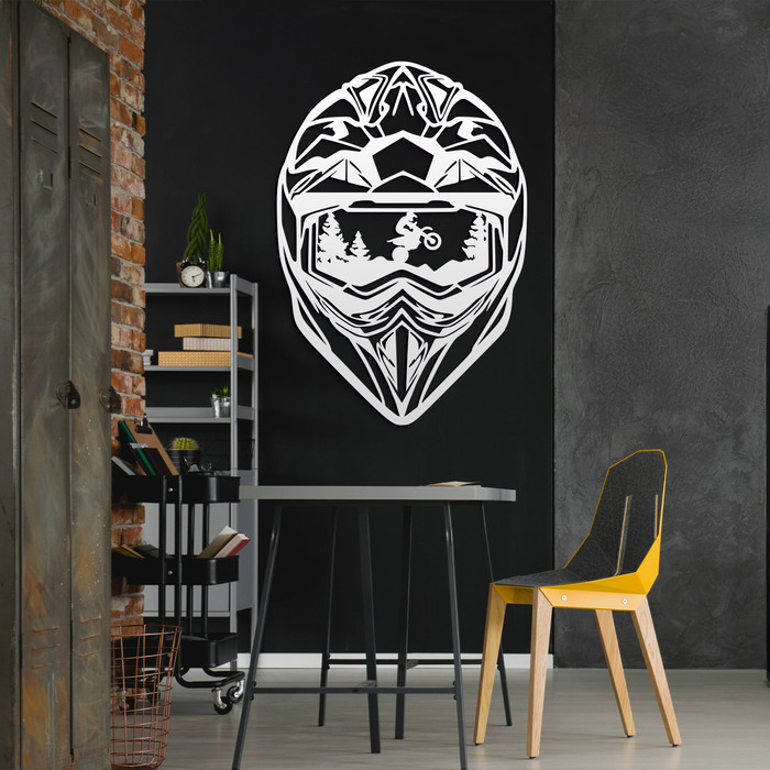 Vyrezávaný obraz na stenu - Motokrosová prilba | Biela