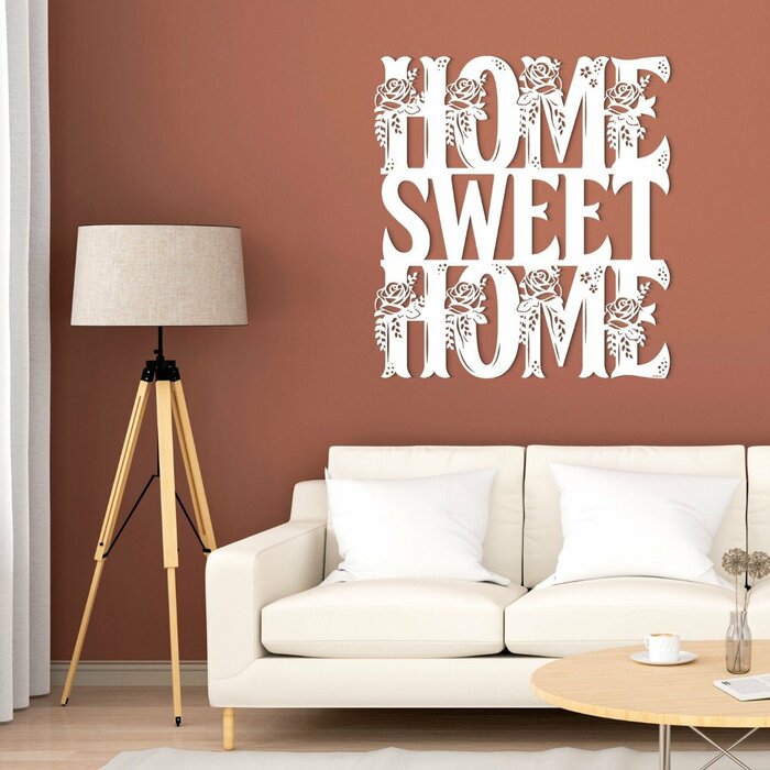Dřevěná 3D nálepka na zeď - Home Sweet Home | Bílá