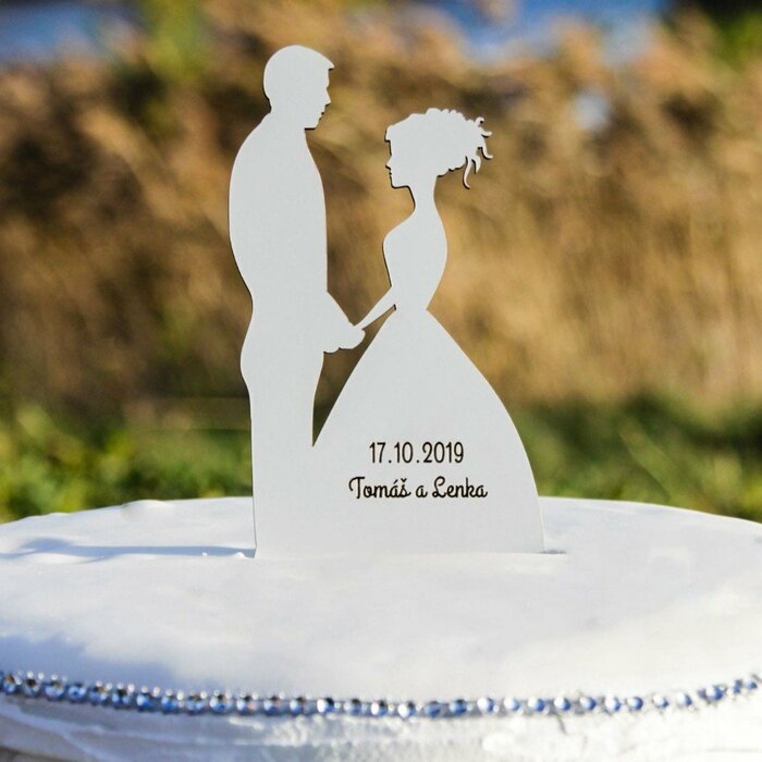 Svatební zápich do dortu - Manželé s vlastním textem