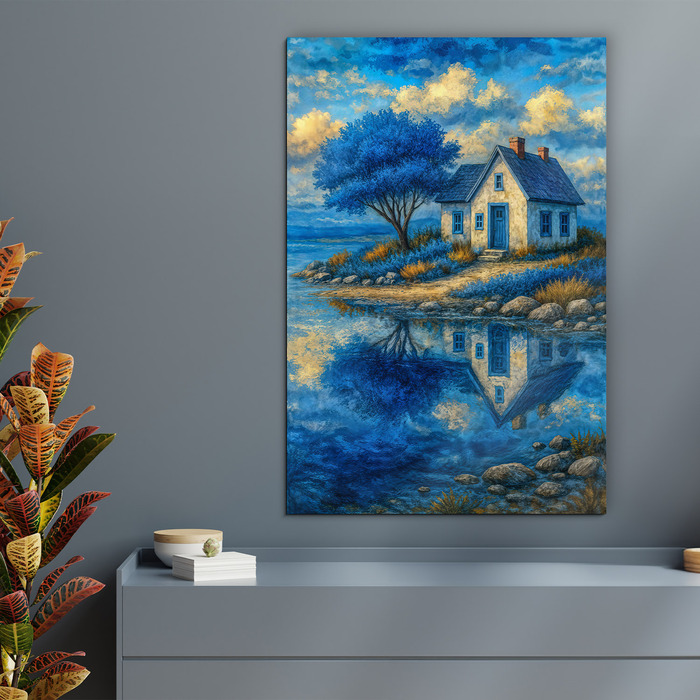 Blue wall painting - Country house by the water