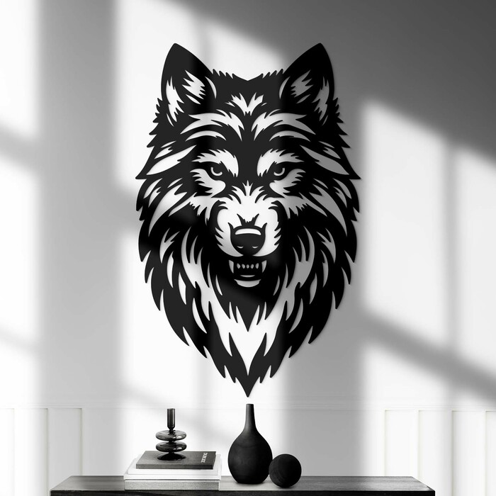 Dřevěný obraz - Dravý vlk | Černá
