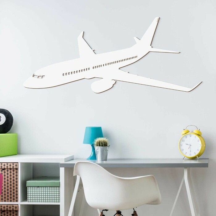 Dřevěná nálepka na stěnu - Letadlo | Bílá